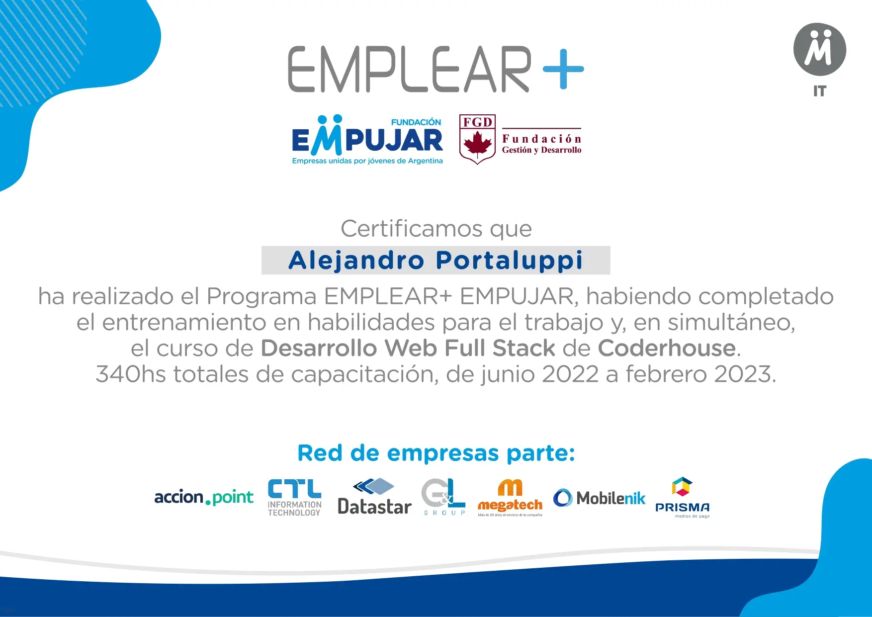 Certificado de Habilidades para el trabajo y carrera de desarrollo web