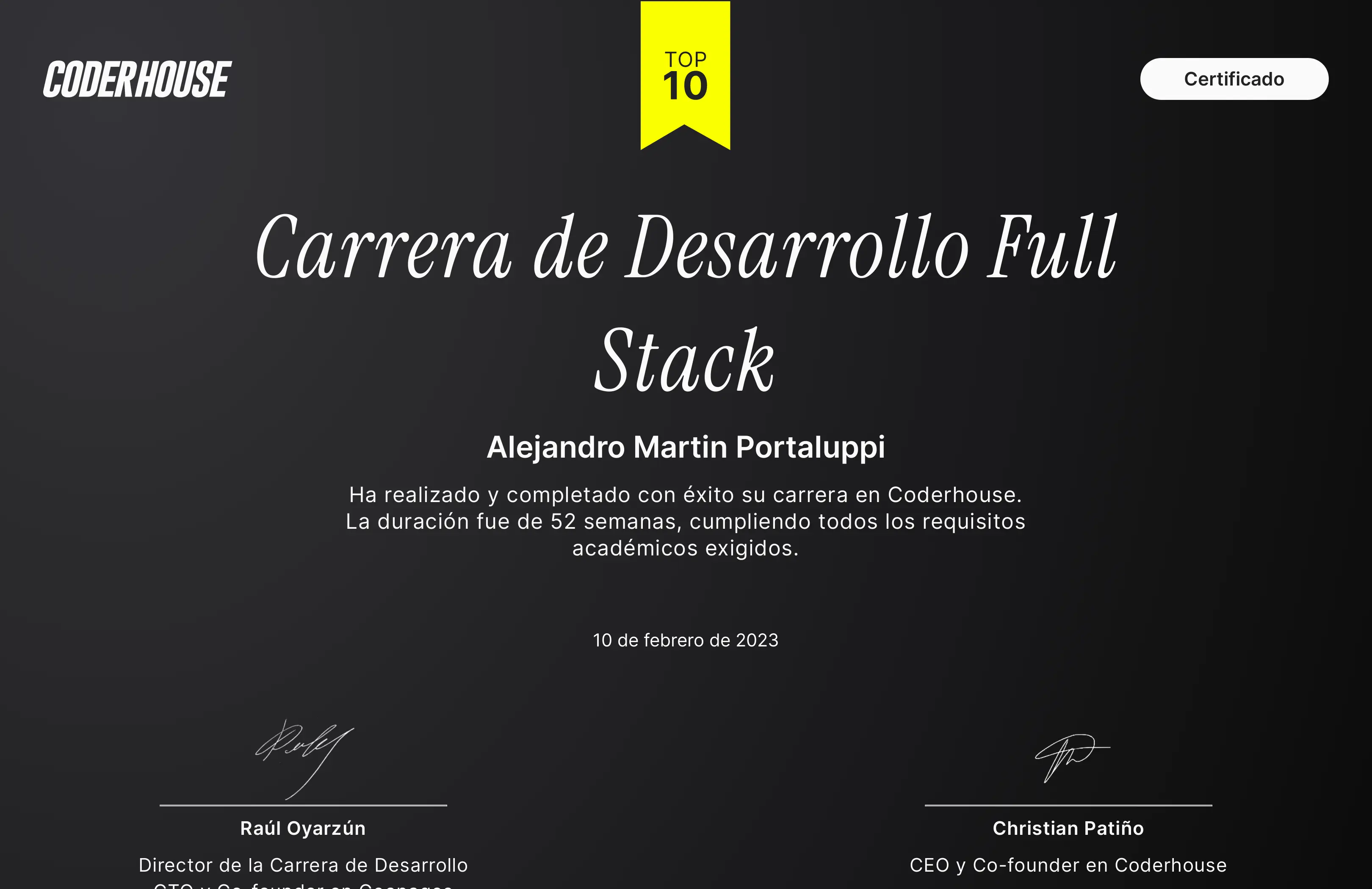 Certificado de Carrera de Desarrollo Full Stack